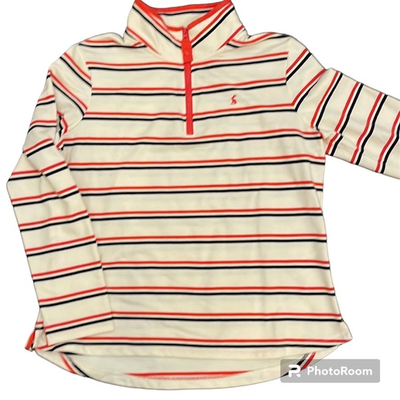NWOT JOULES Navy Blue Orange Striped Quarter Zip Pullover Stand Up Collar Sz 14 - Picture 1 of 4